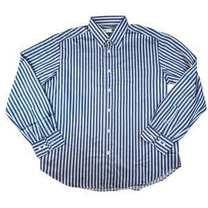 BRIONI Dress/Casual Button Shirt Cotton Blue White Striped Italy Men's XL